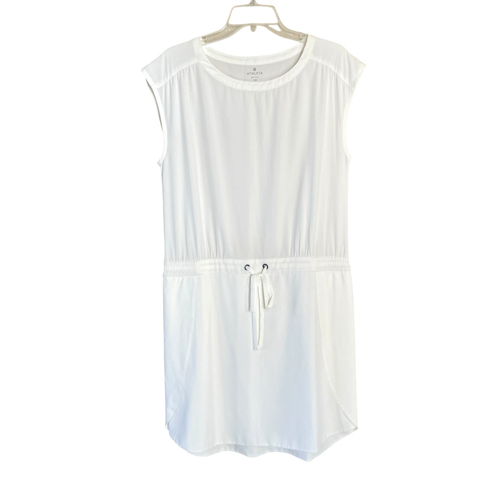 ATHLETA Size 12 Perfect Petal Dove White Cap Sleeve Drop Waist Sporty Dress